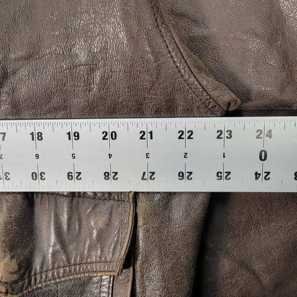 Vintage Context Brown Leather Collared Distressed Aviator Moto Jacket Coat - Picture 6 of 16